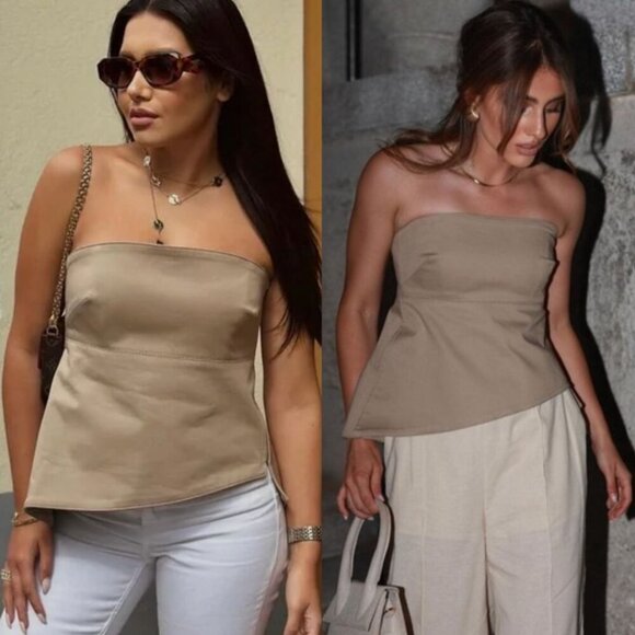 Zara Tan Strapless Asymmetric Top - Picture 2 of 2